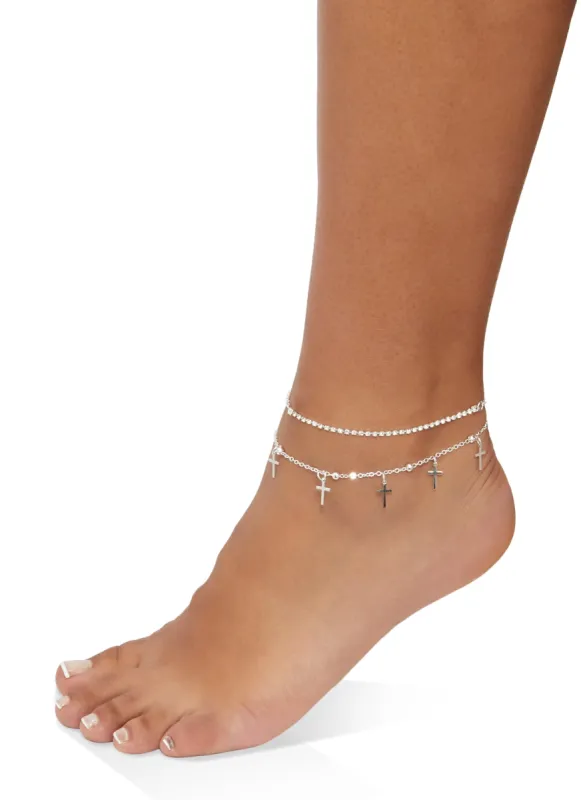 Rhinestone Cross Charm Anklets sold by Rainbow