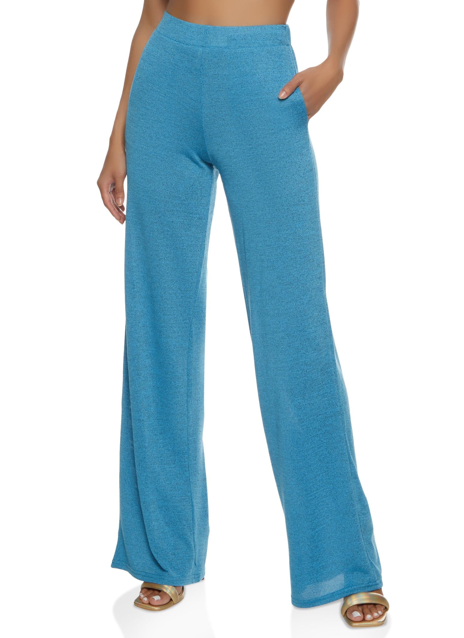 Daisy Solid Brushed Knit High Waisted Wide Leg Pants sold by Rainbow