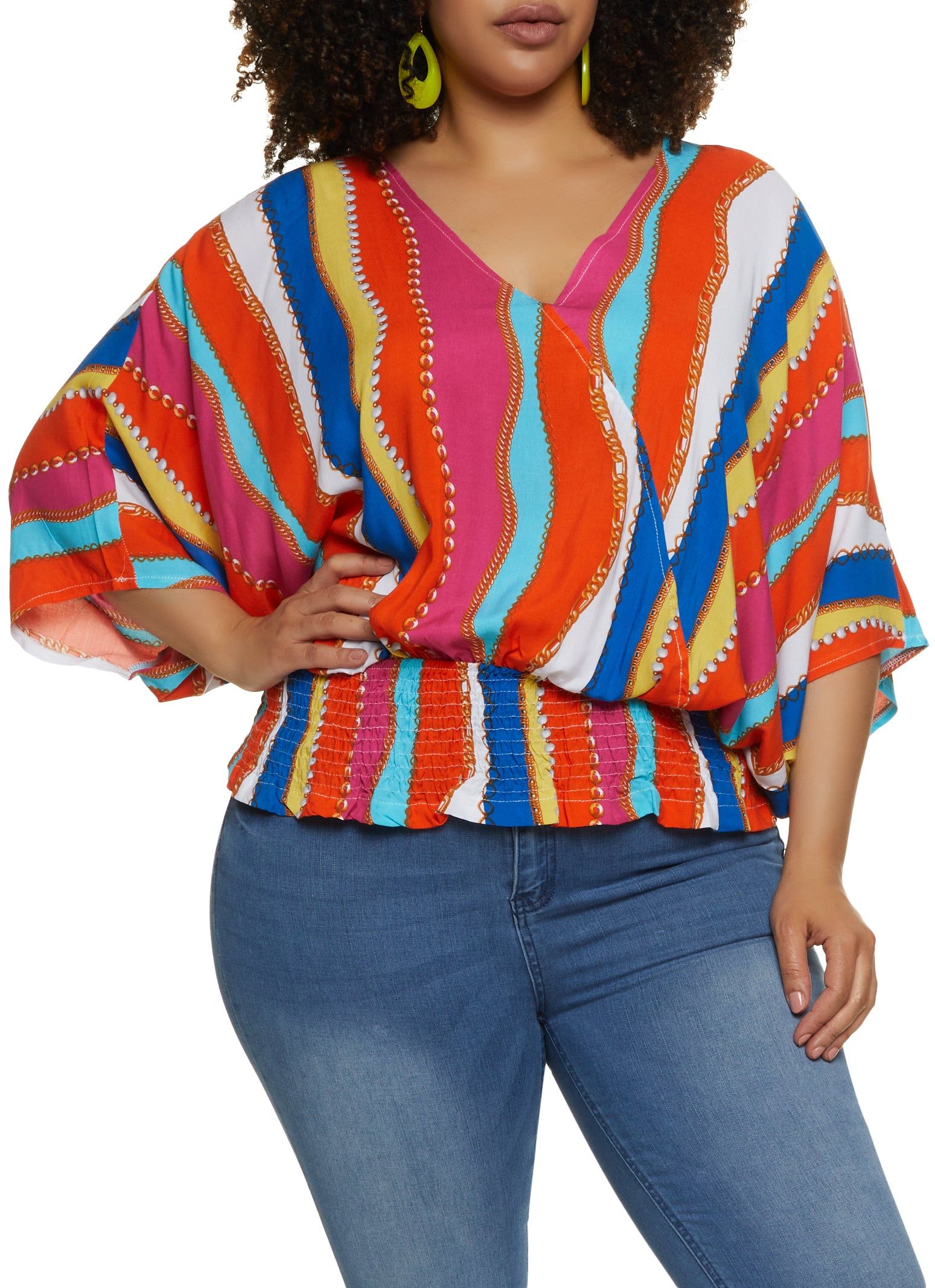 Plus Size Smocked Waist Wrap Top sold by Rainbow
