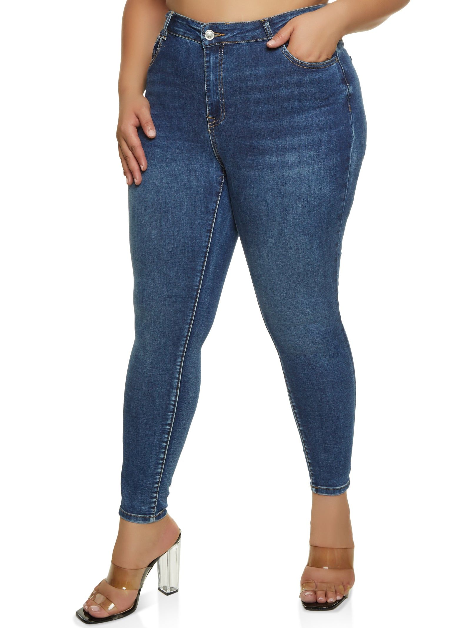 Plus Size WAX High Rise Whiskered Skinny Jeans sold by Rainbow