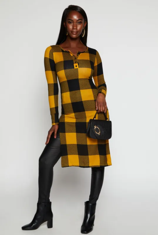 Plaid Side Slit Long Sleeve Tunic Top sold by Rainbow