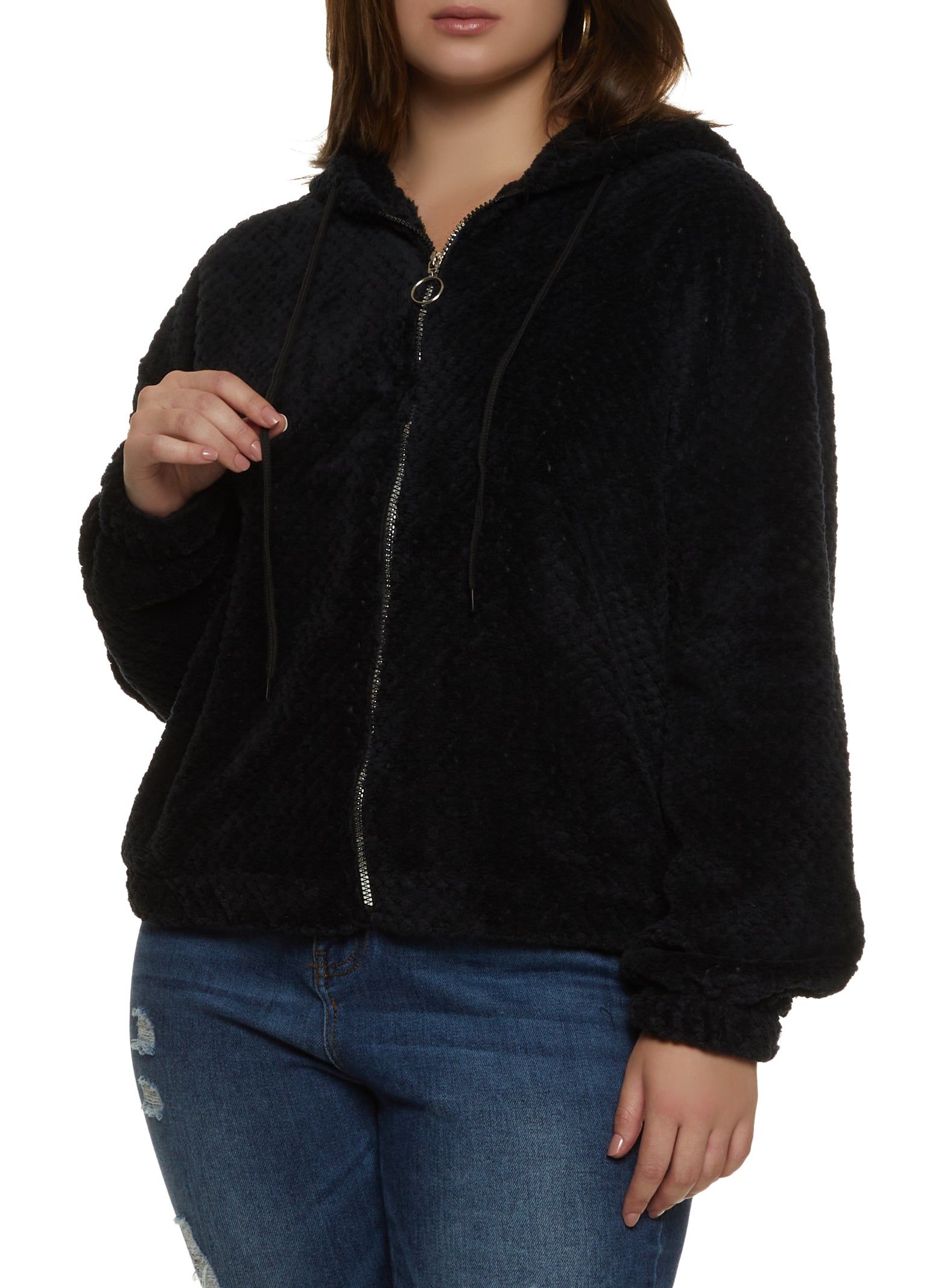 Plus Size Faux Fur Zip Front Hoodie sold by Rainbow