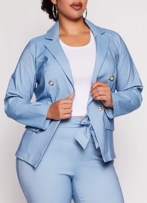 Plus Size Button Front Faux Pocket Blazer sold by Rainbow