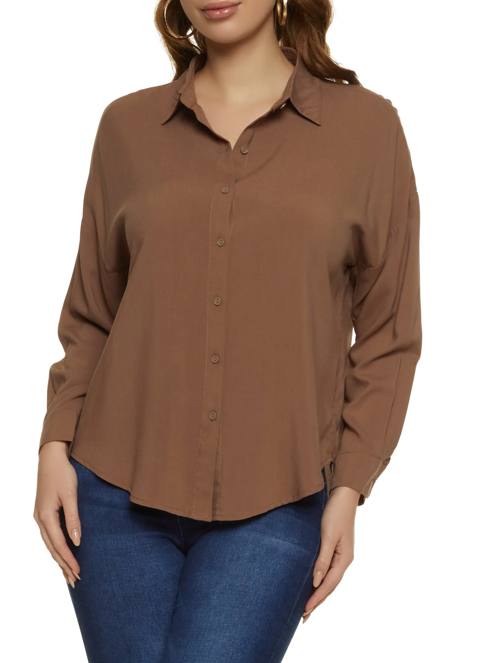 Solid Long Sleeve Button Front Shirt sold by Rainbow