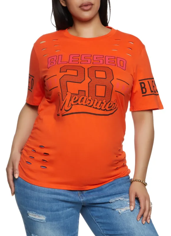 Plus Size Blessed Beyond Measure 28 Laser Cut Graphic Tee sold by Rainbow