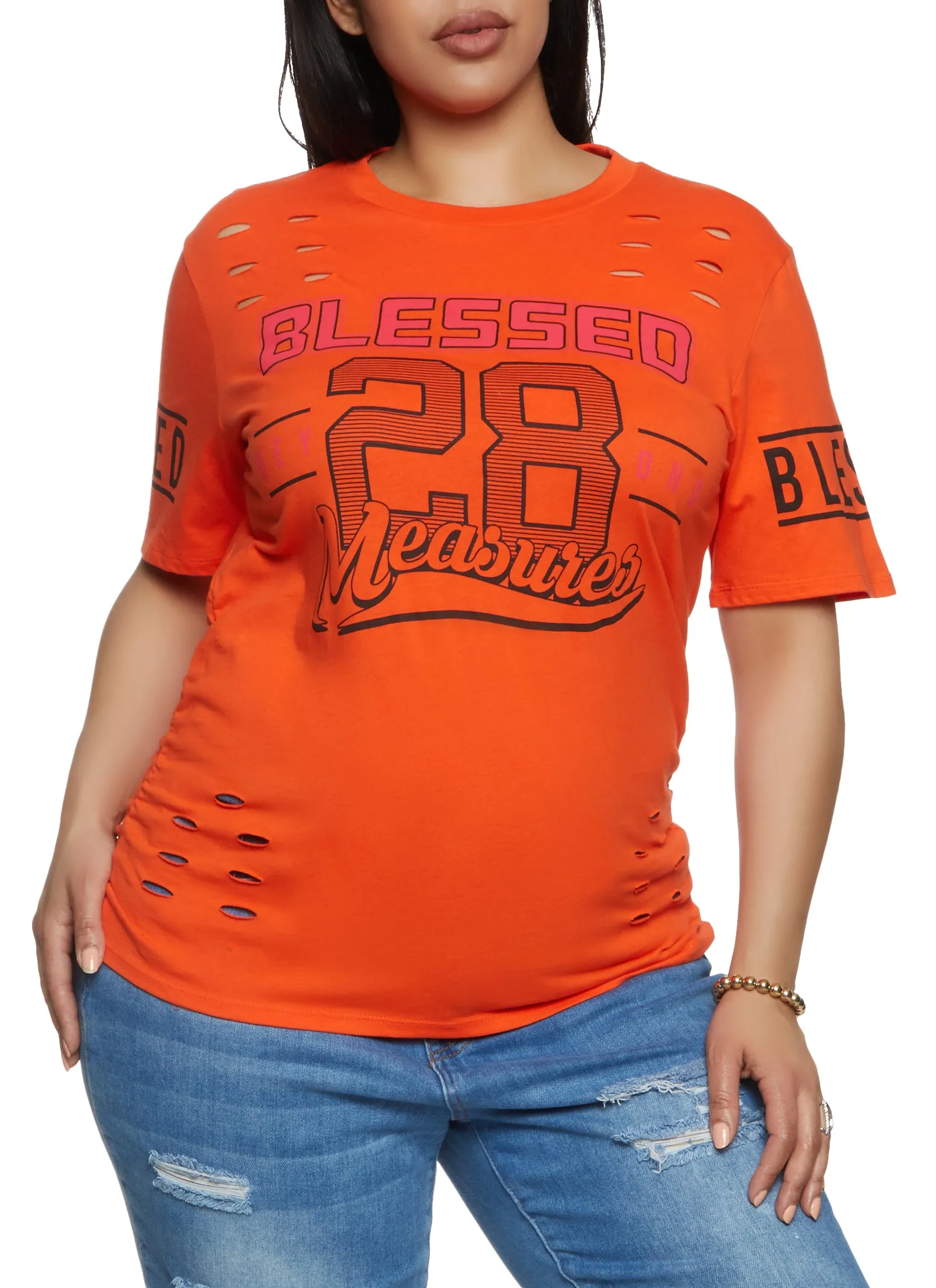 Plus Size Blessed Beyond Measure 28 Laser Cut Graphic Tee sold by Rainbow