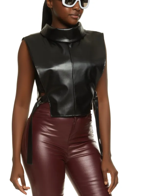 Faux Leather Open Side Turtleneck Top sold by Rainbow