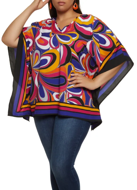 Plus Size Scarf Print Poncho sold by Rainbow