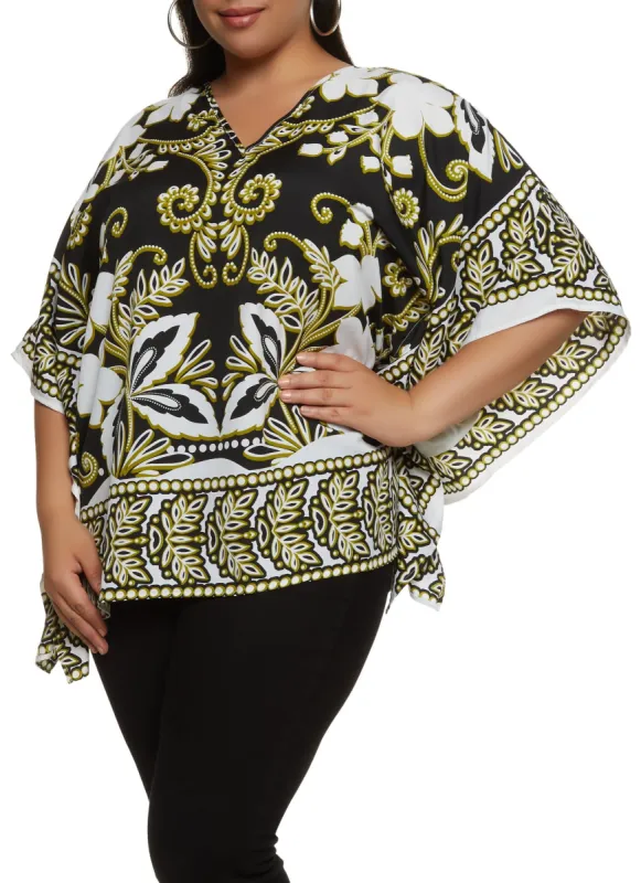 Plus Size Scarf Print Poncho sold by Rainbow