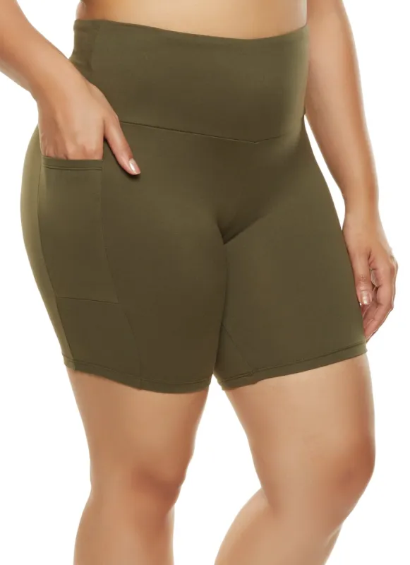 Plus Size High Waist Pocket Biker Shorts sold by Rainbow