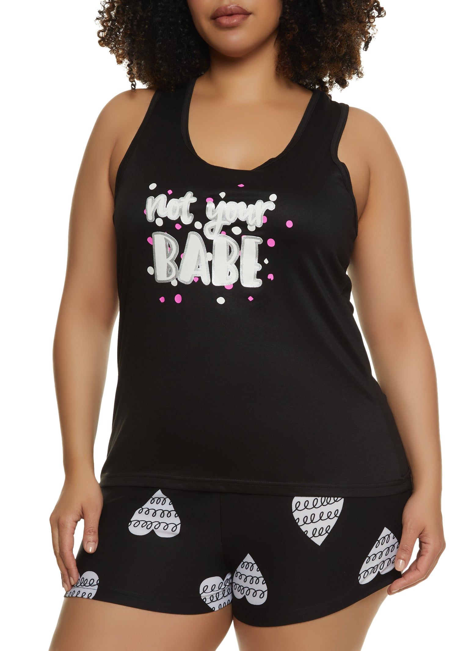 Plus Size Not Your Babe Pajama Tank Top and Shorts sold by Rainbow