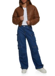 Faux Leather Zip Front Cropped Puffer Jacket sold by Rainbow