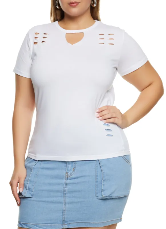 Plus Size Basic Laser Cut T Shirt sold by Rainbow