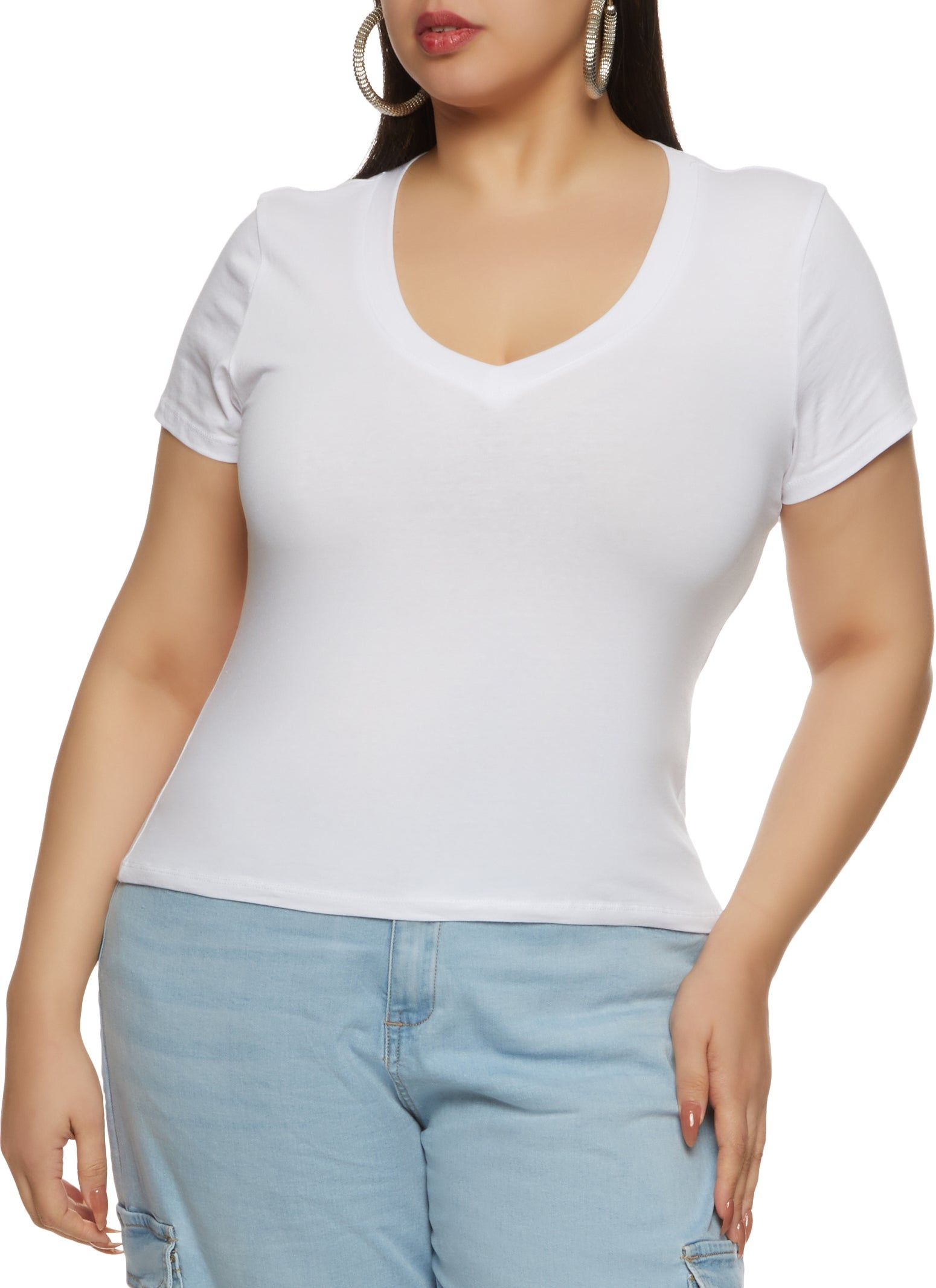 Plus Size V Neck Basic Tee sold by Rainbow