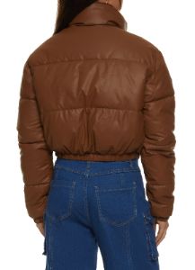 Faux Leather Zip Front Cropped Puffer Jacket sold by Rainbow