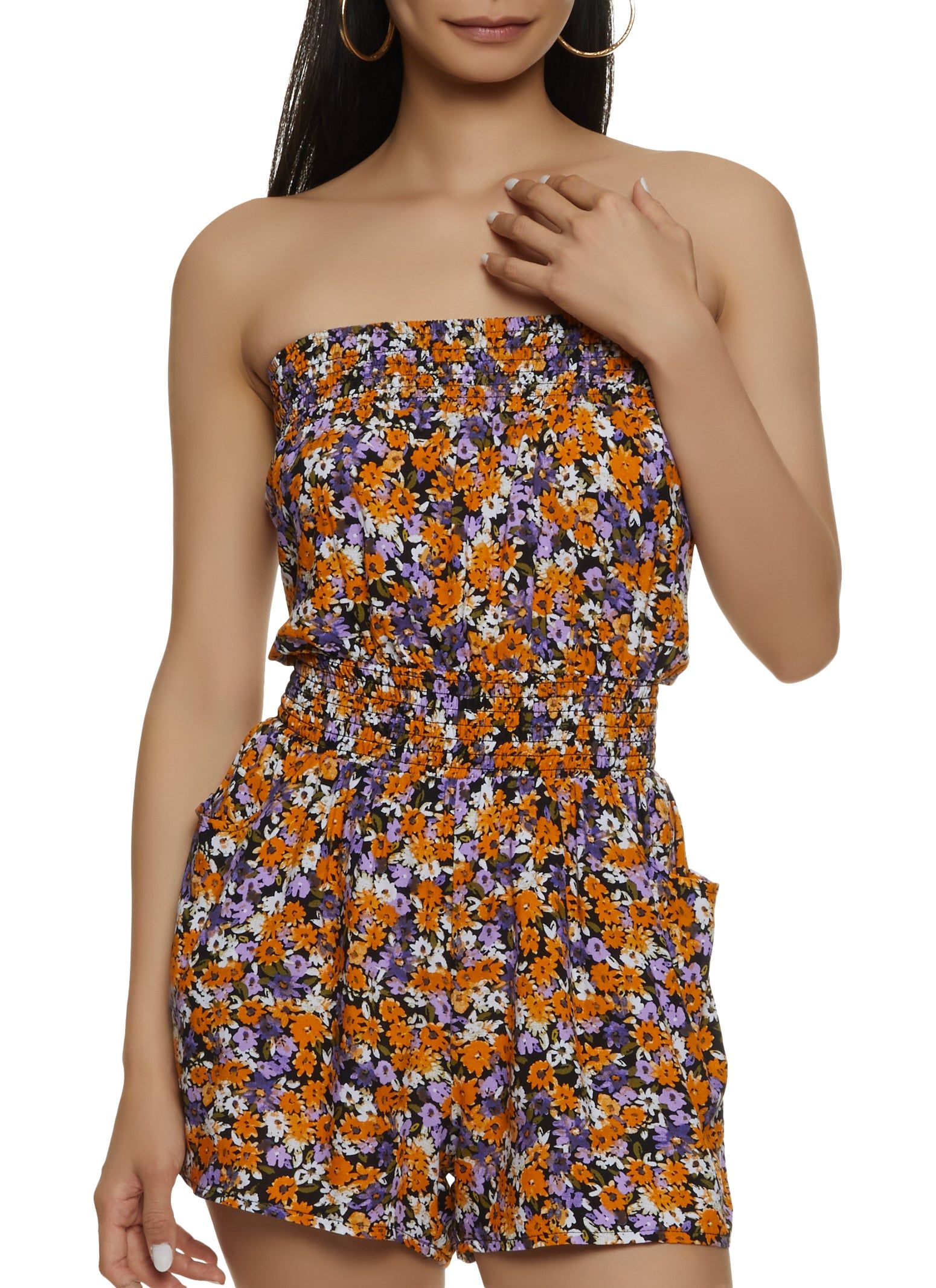 Smocked Waist Floral Print Romper sold by Rainbow