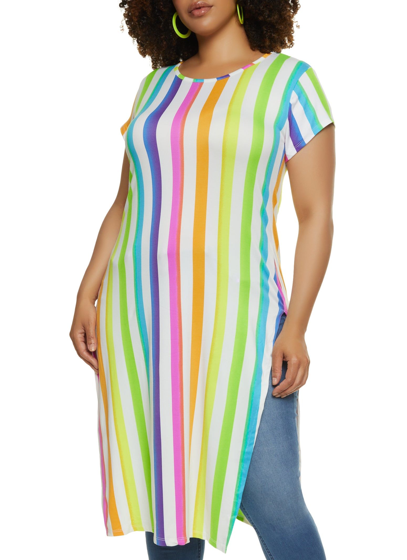 Plus Size Rainbow Stripe Maxi Tee sold by Rainbow