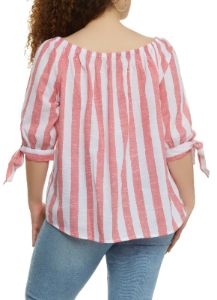 Plus Size Striped Faux Button Front Blouse sold by Rainbow