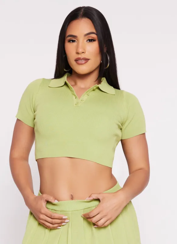 Daisy Solid Cropped Polo Shirt sold by Rainbow