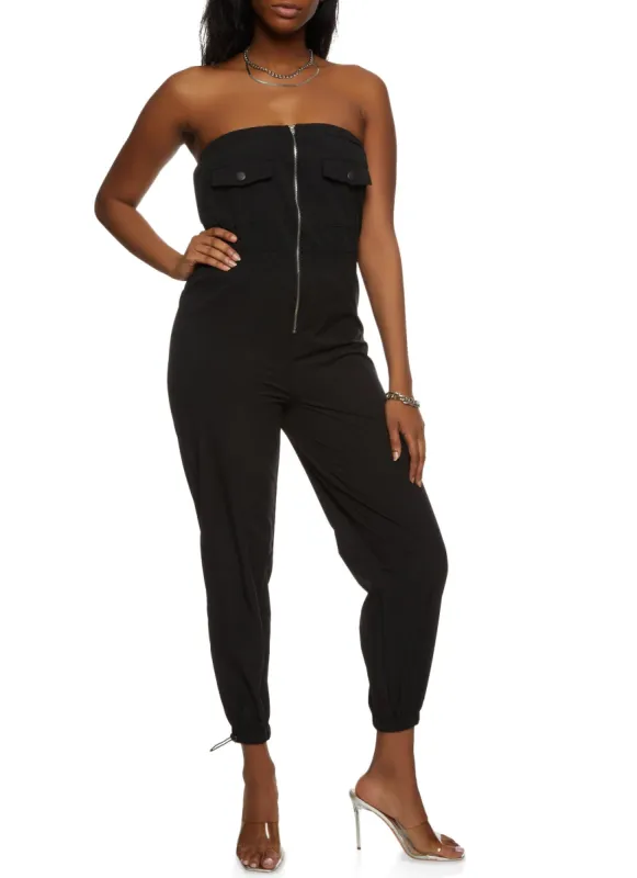 Strapless Zip Front Pocket Detail Jumpsuit sold by Rainbow