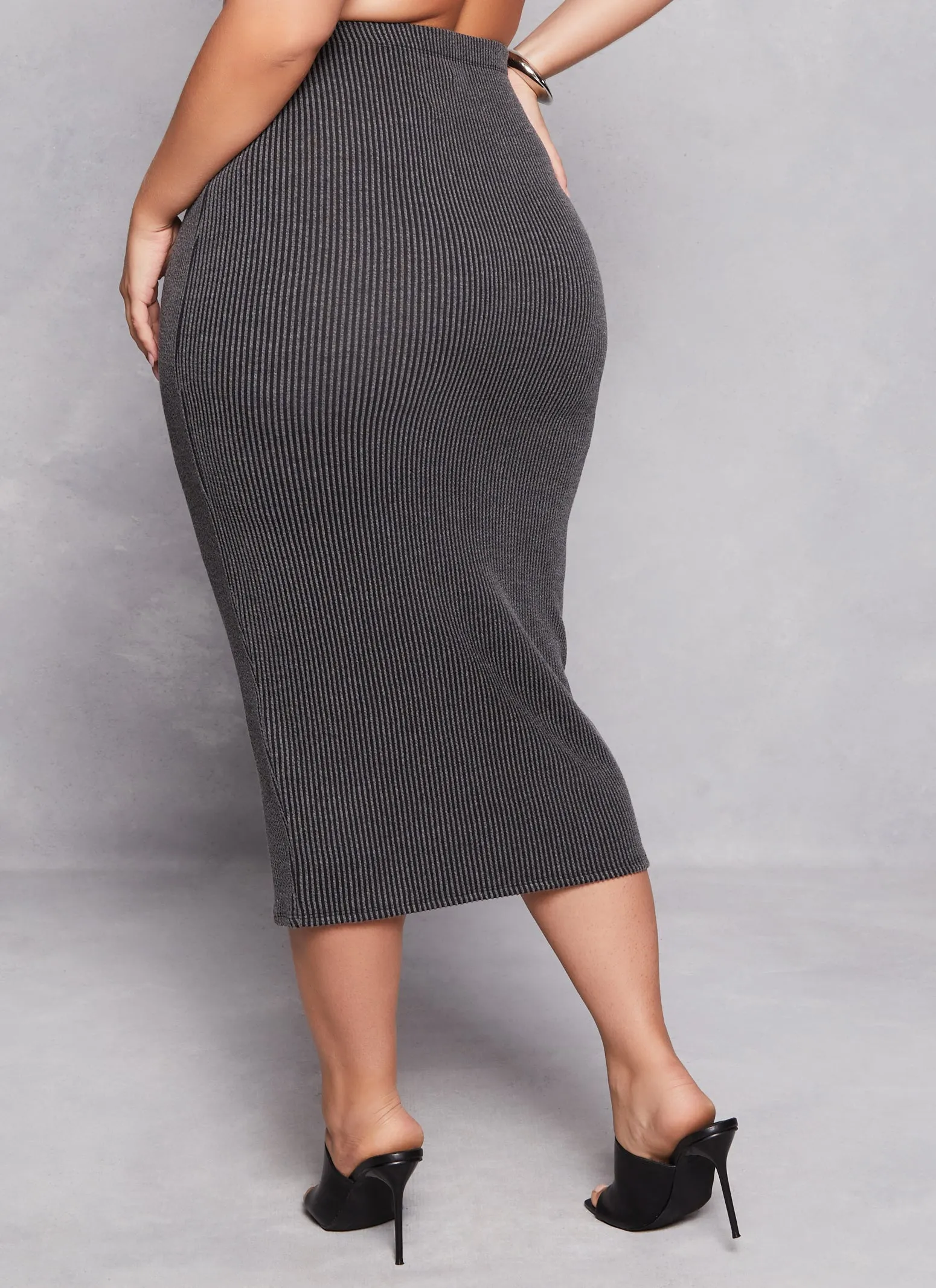 Plus Size Ribbed High Waist Midi Pencil Skirt sold by Rainbow product image thumbnail 3