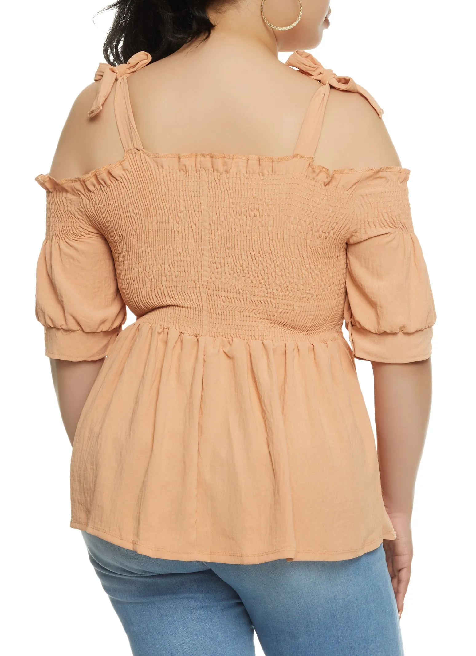 Plus Size Smocked Button Front Cold Shoulder Top sold by Rainbow product image thumbnail 2