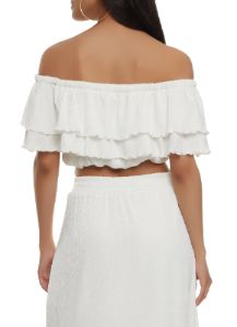 Tiered Ruffled Off the Shoulder Crop Top sold by Rainbow