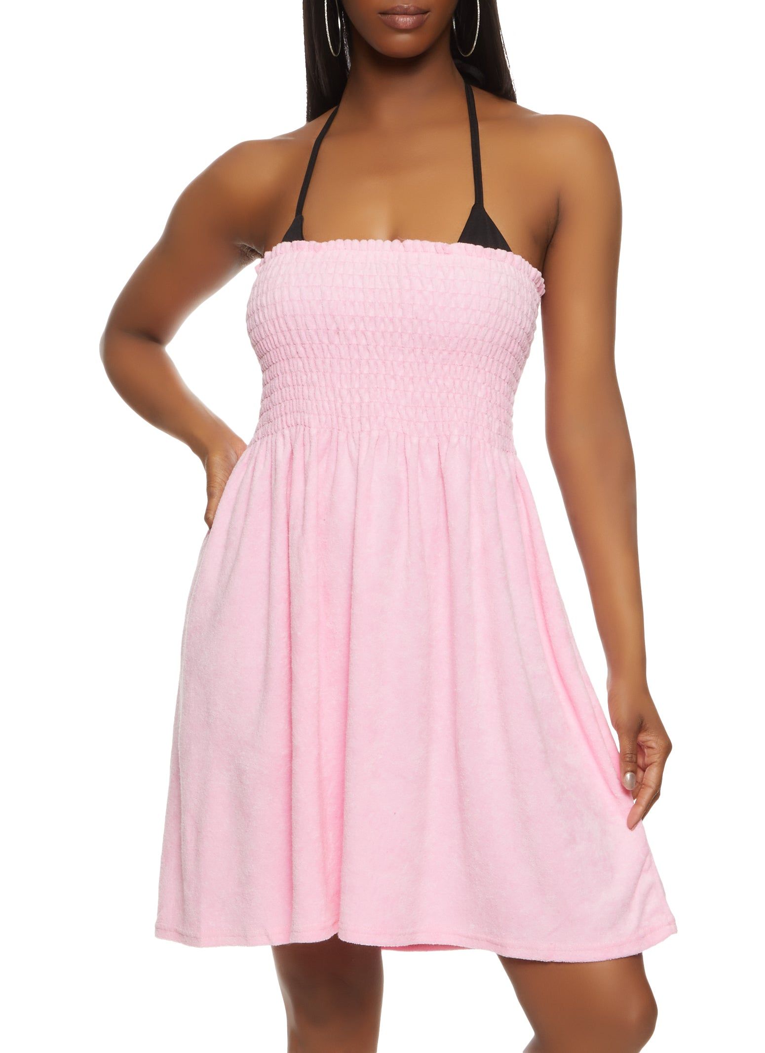 Terry Cloth Smocked Strapless Cover Up Dress sold by Rainbow