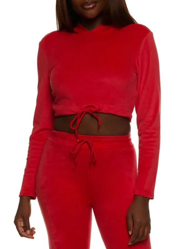 Velour Drawstring Hem Pullover Hoodie sold by Rainbow