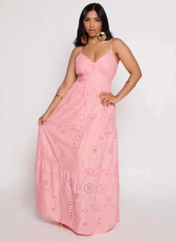 Eyelet Tie Back Tiered Maxi Dress sold by Rainbow