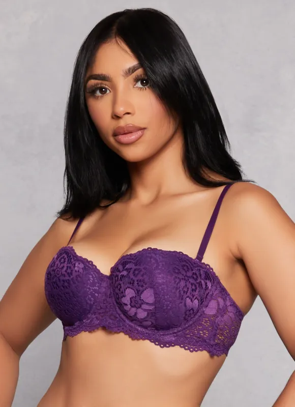 Floral Lace Scalloped Balconette Bra | Converts to Strapless sold by Rainbow