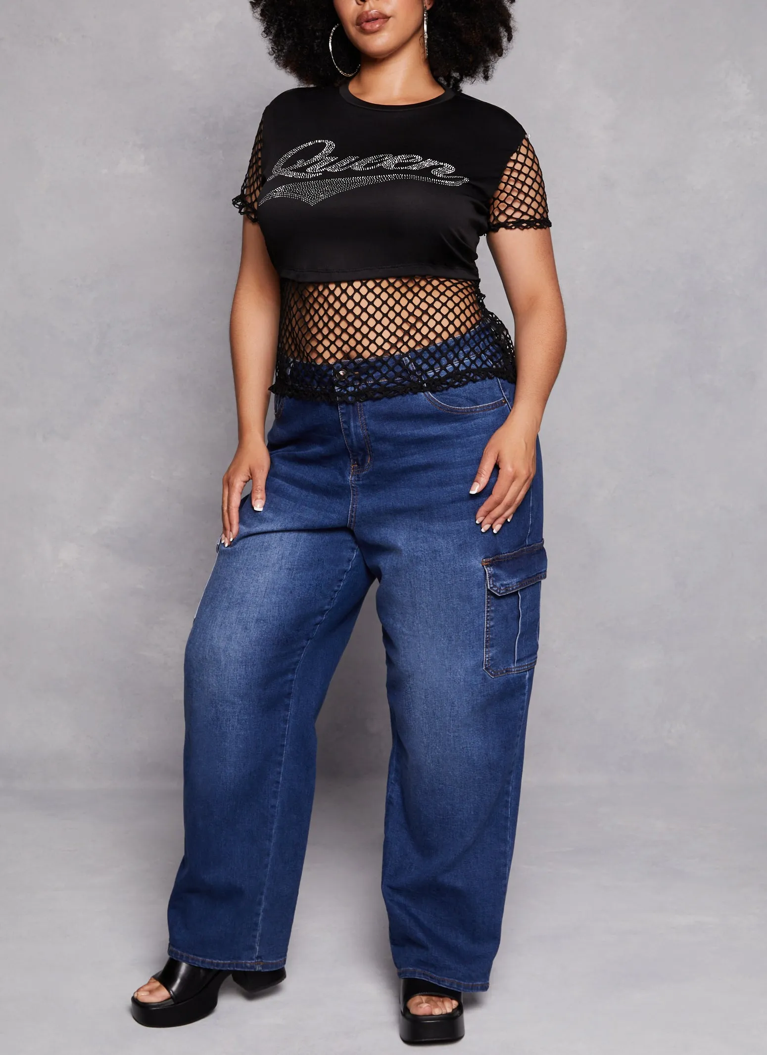 Plus Size Fishnet Queen Rhinestone Graphic Tee sold by Rainbow product image thumbnail 2
