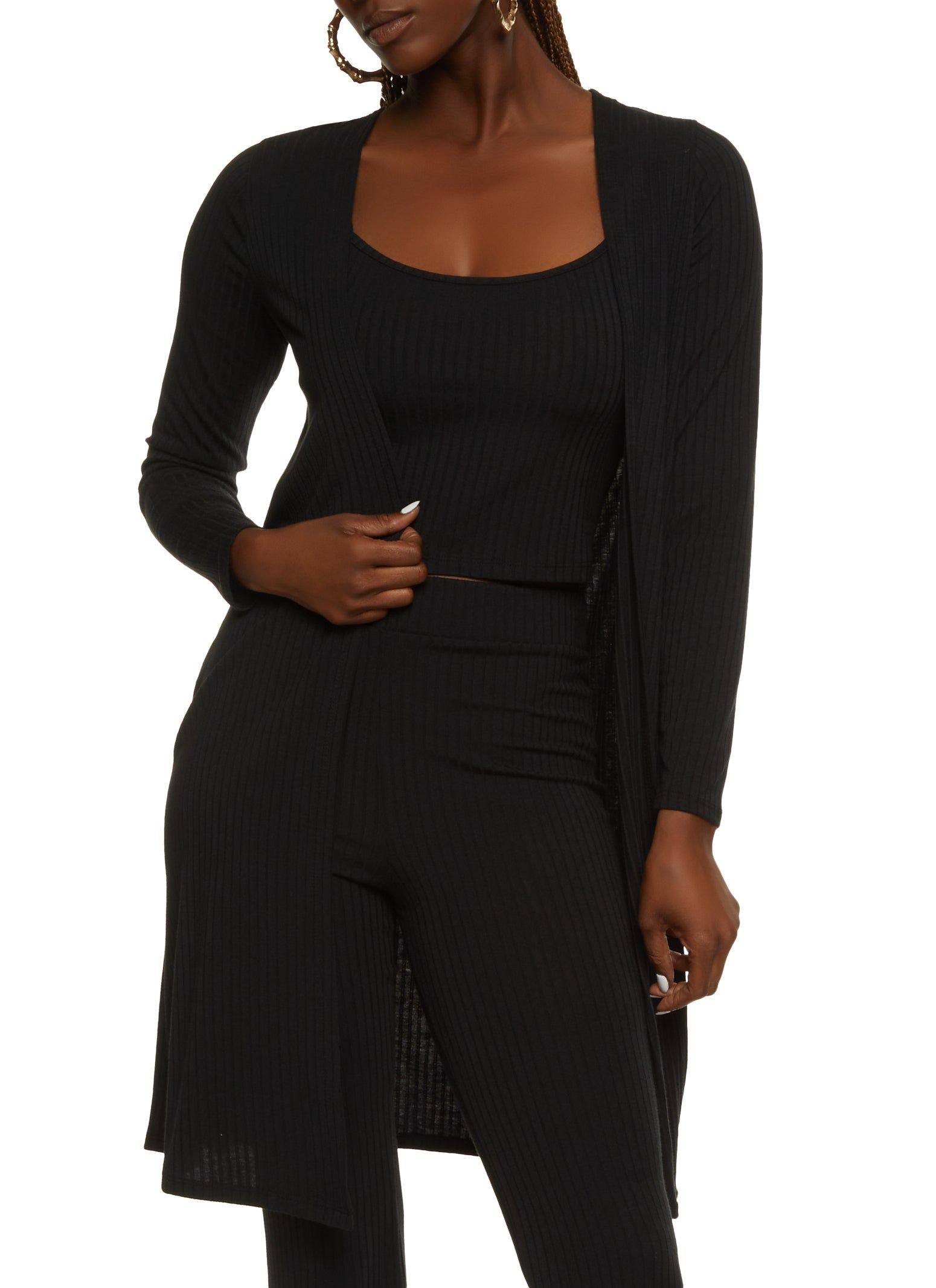 Ribbed Knit Cropped Tank Top and Duster Set sold by Rainbow