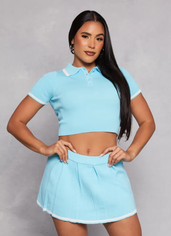 Daisy Contrast Trim Cropped Polo Shirt sold by Rainbow