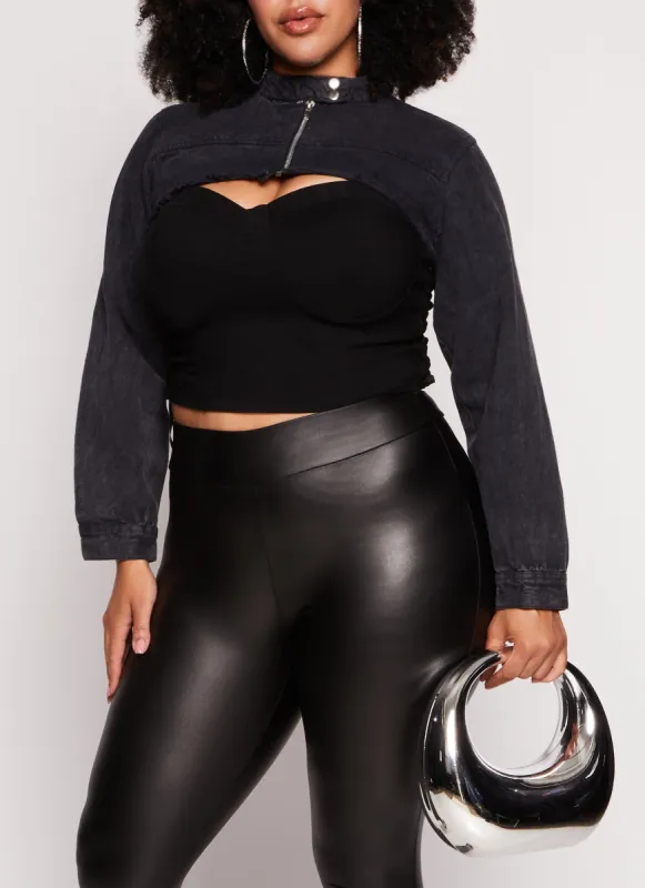 Plus Size Zip Moto Bolero Jean Jacket sold by Rainbow