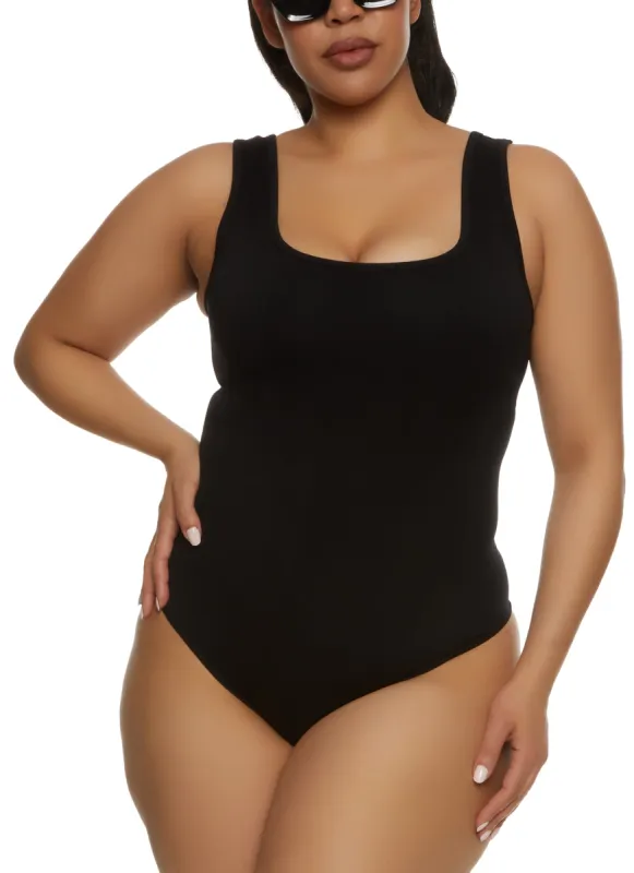 Plus Size Seamless Square Neck Tank Bodysuit sold by Rainbow