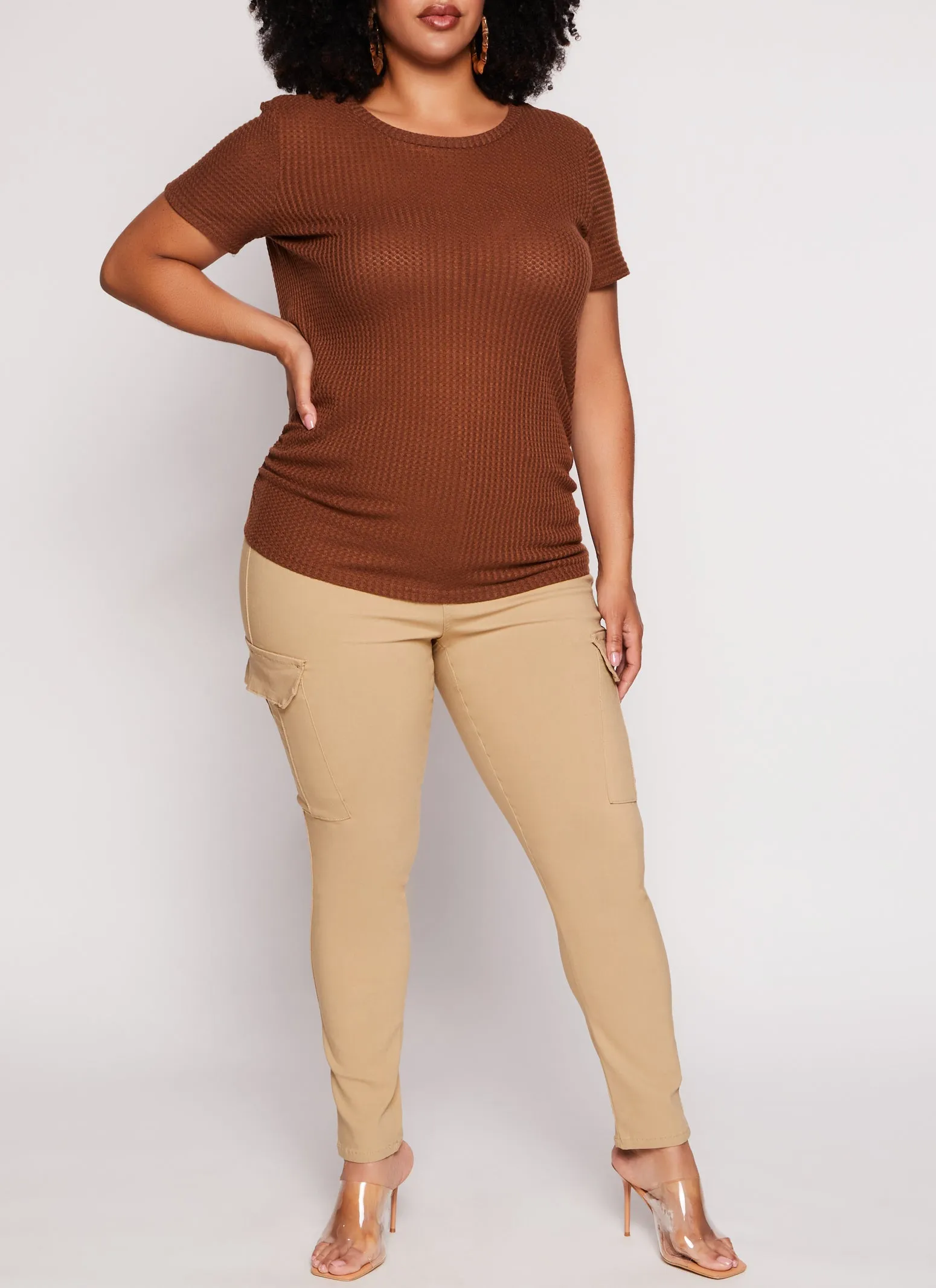 Plus Size Waffle Knit Crew Neck Ruched Tee sold by Rainbow product image thumbnail 2