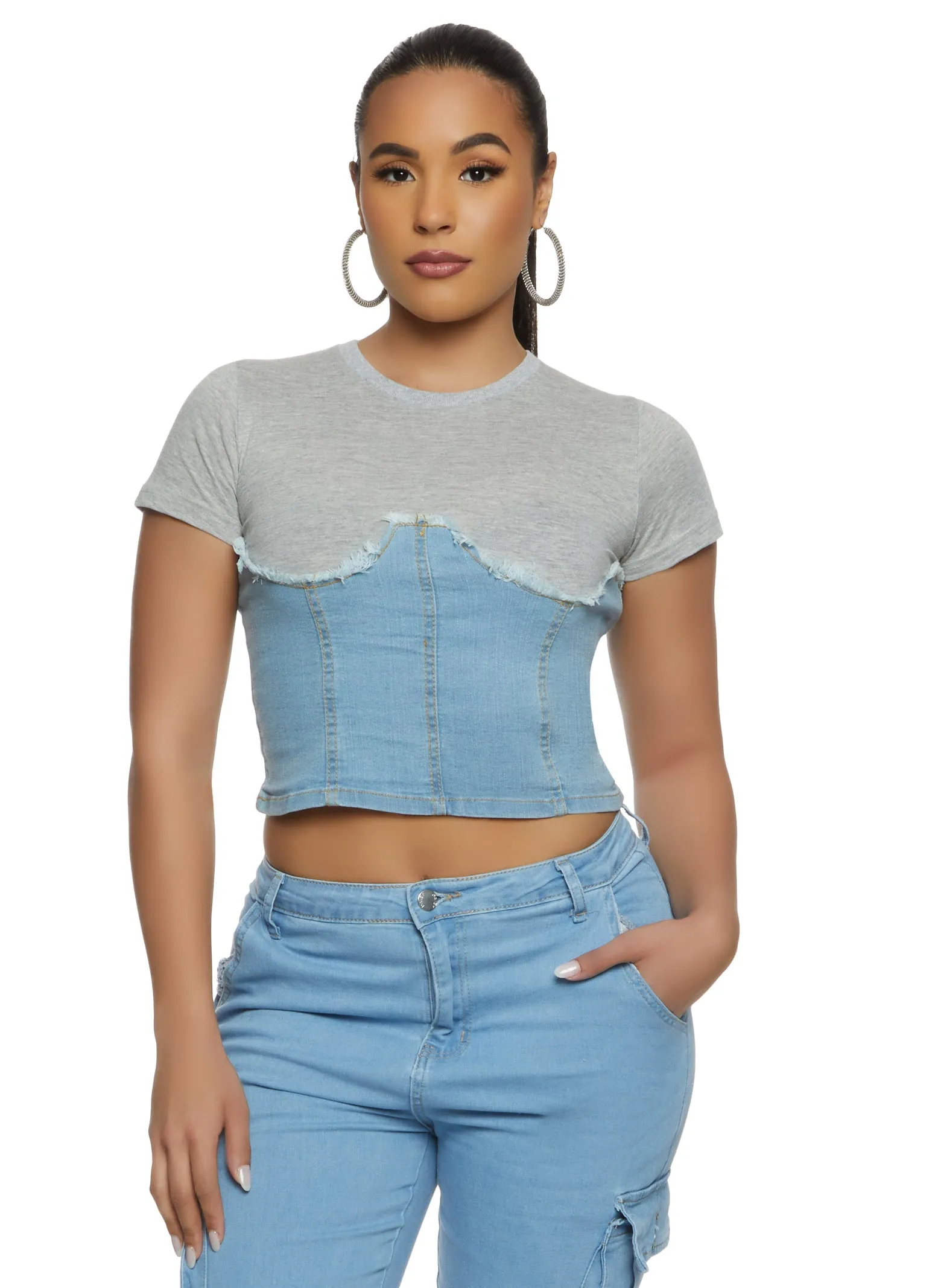 Zip Back Corset Denim T Shirt sold by Rainbow