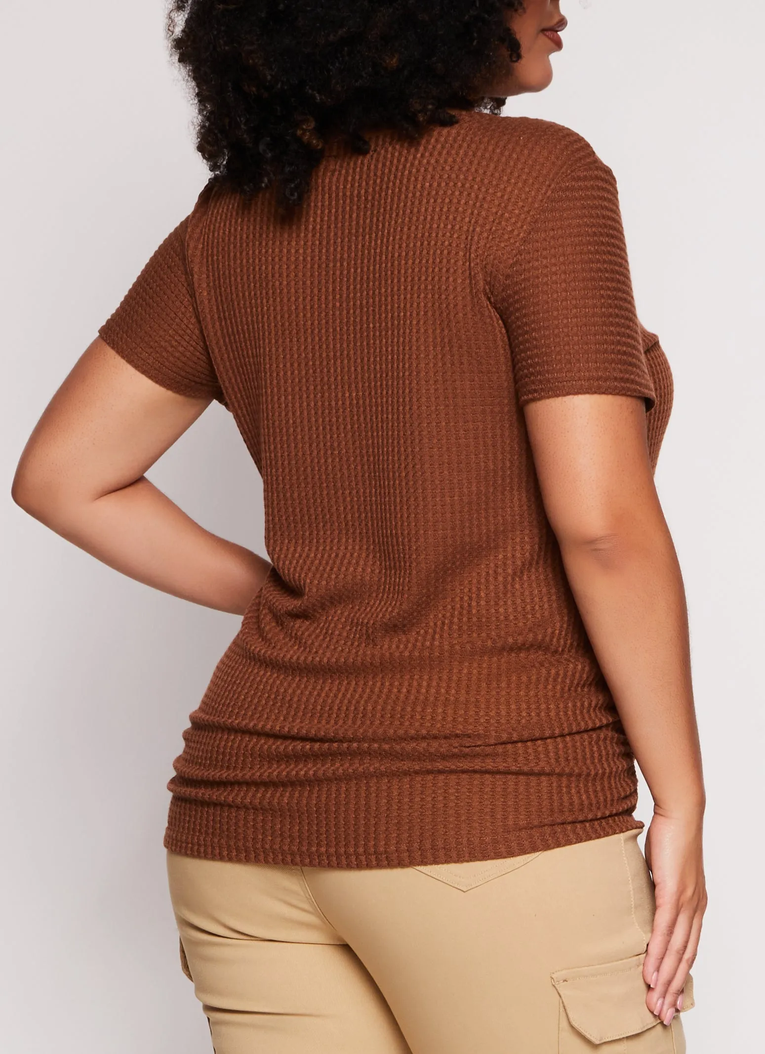 Plus Size Waffle Knit Crew Neck Ruched Tee sold by Rainbow product image thumbnail 3