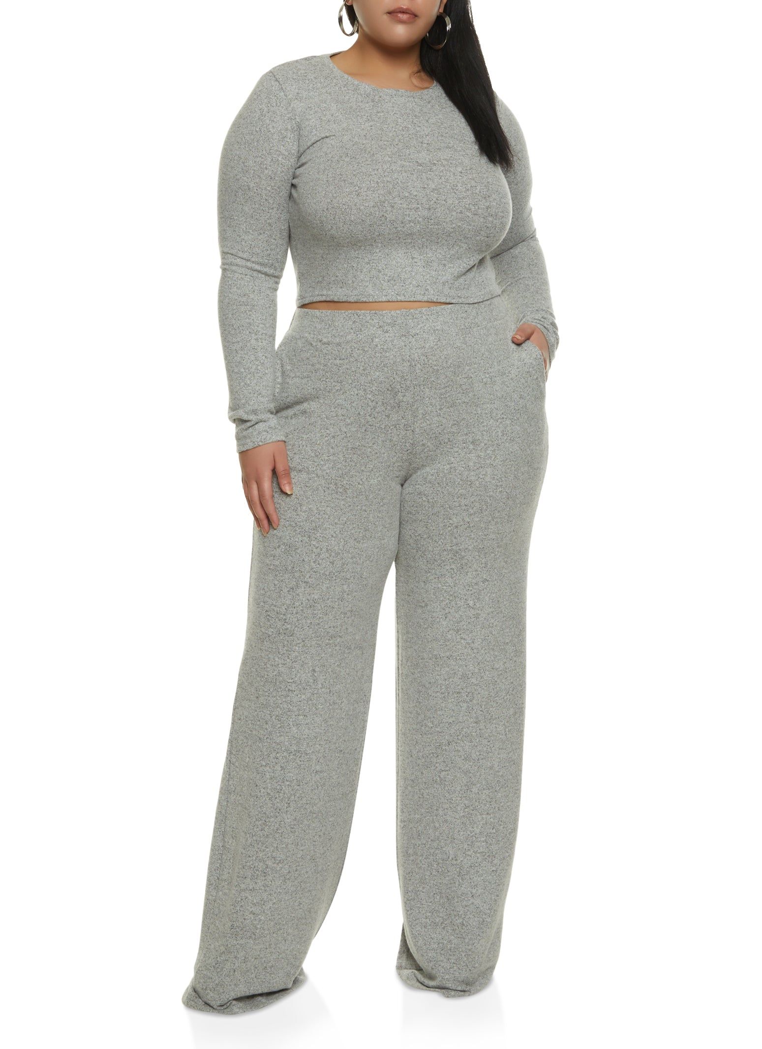 Plus Size Brushed Knit Long Sleeve Crop Top sold by Rainbow product image thumbnail 2