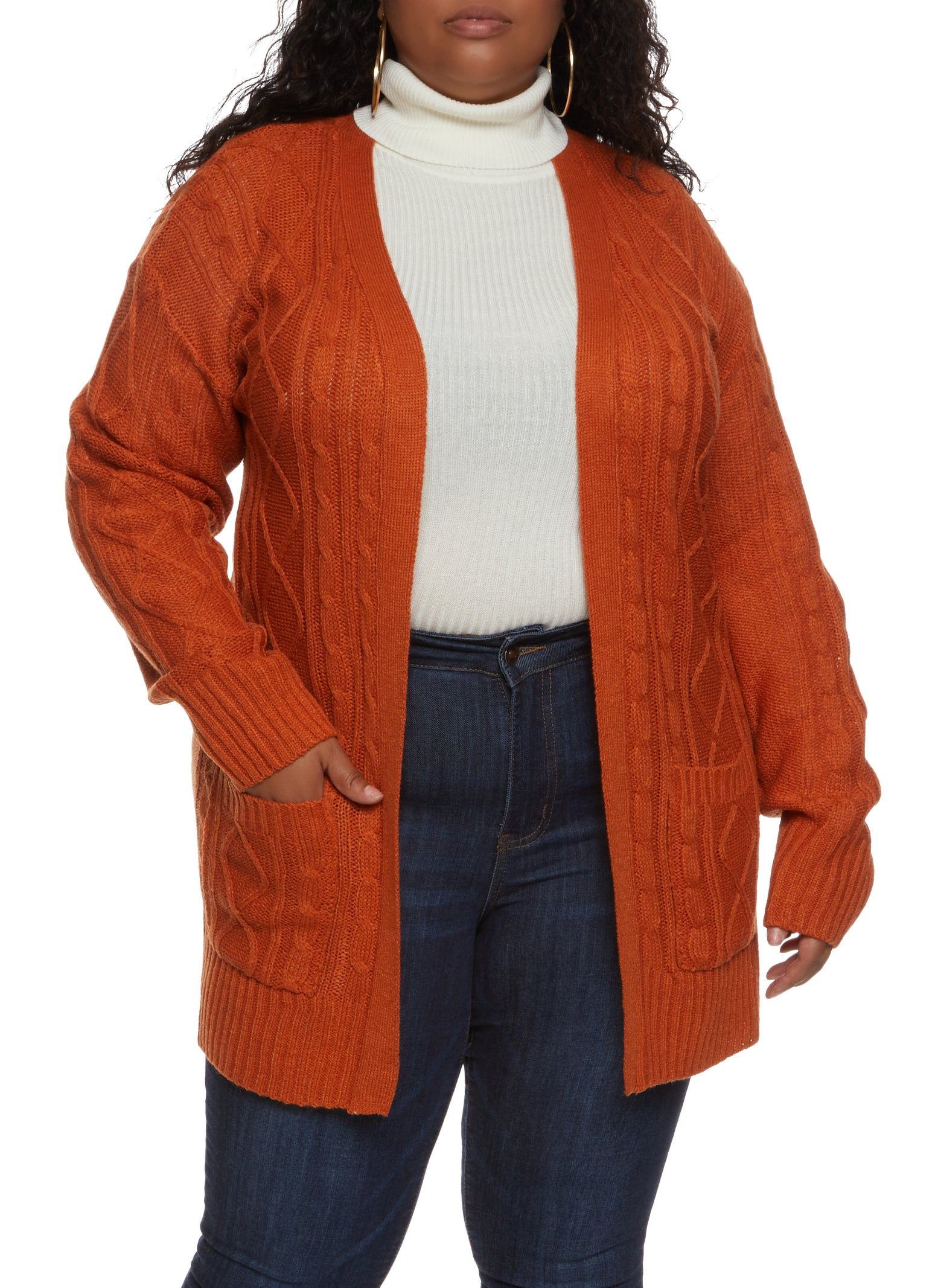 Plus Size Cable Knit Open Front Cardigan sold by Rainbow