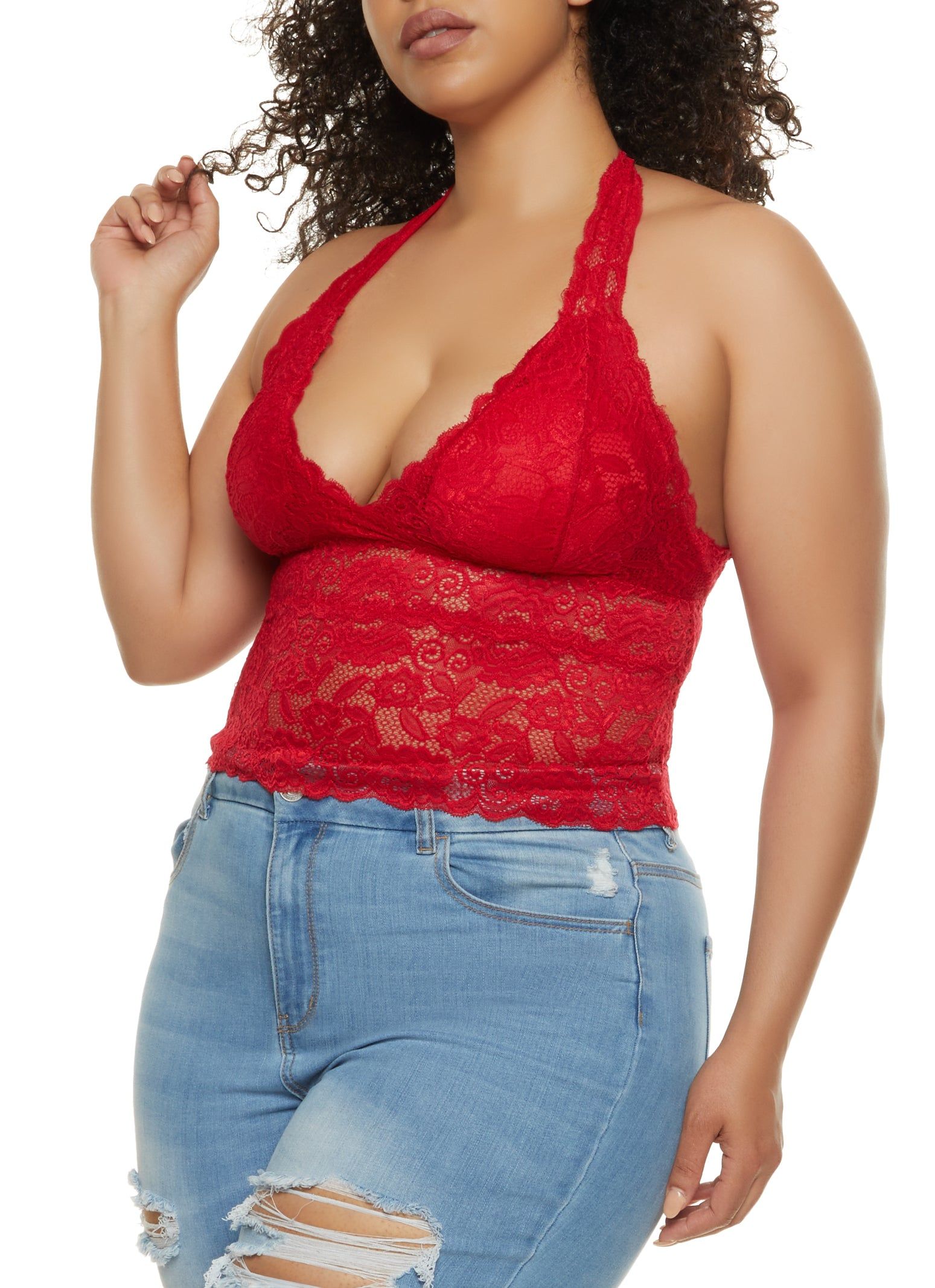 Plus Size Lace Racerback Top sold by Rainbow