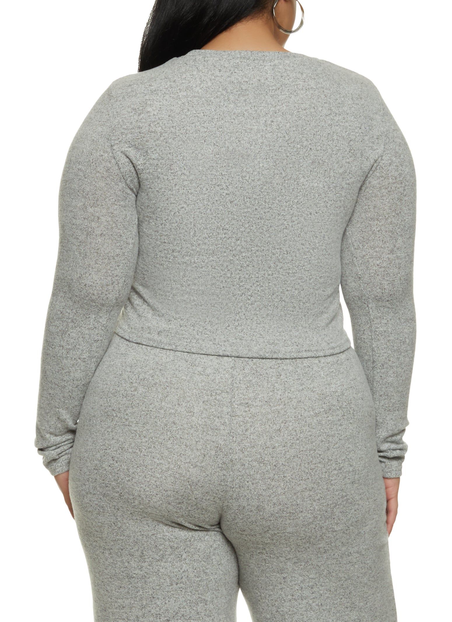 Plus Size Brushed Knit Long Sleeve Crop Top sold by Rainbow product image thumbnail 3