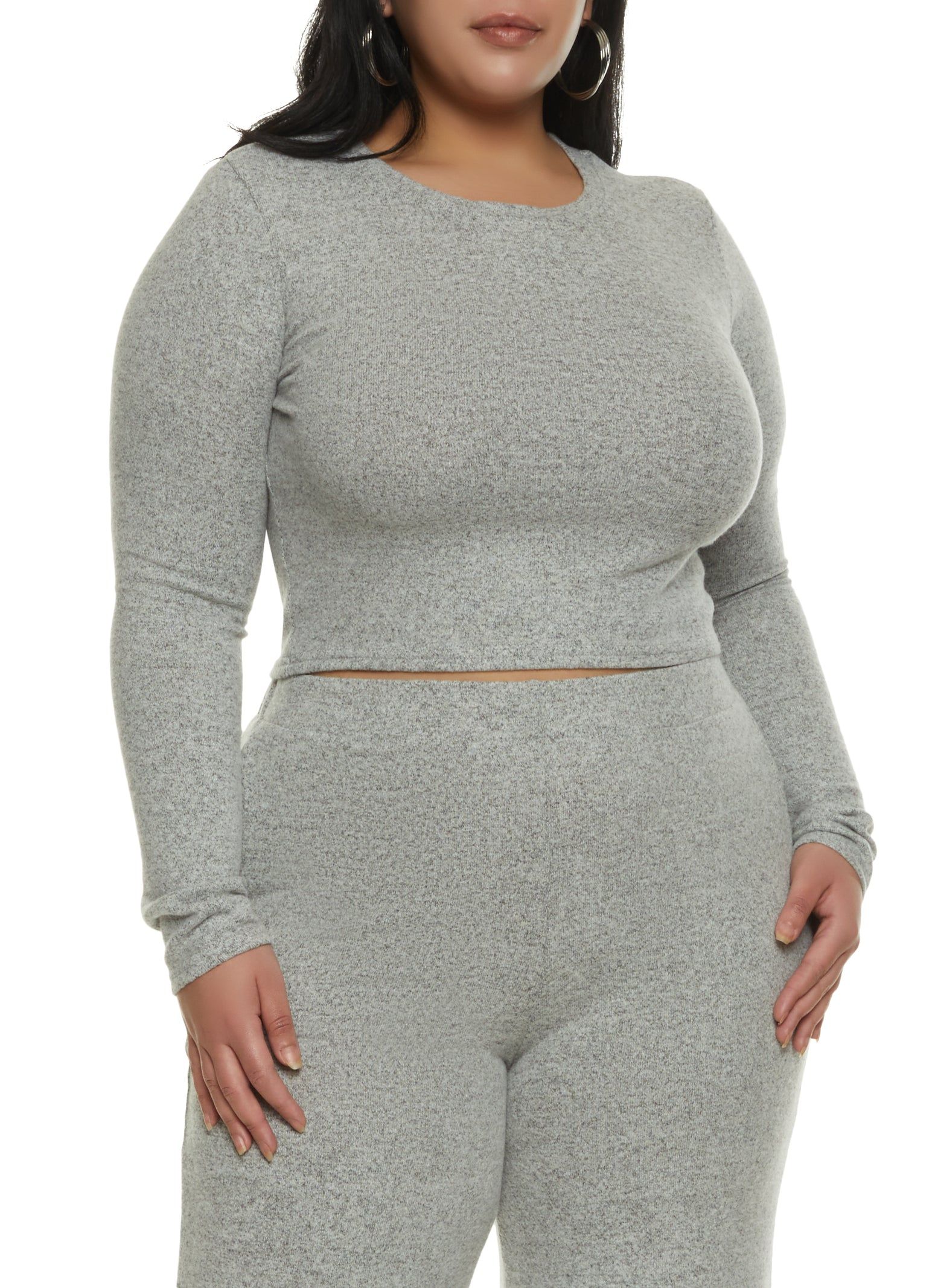 Plus Size Brushed Knit Long Sleeve Crop Top sold by Rainbow