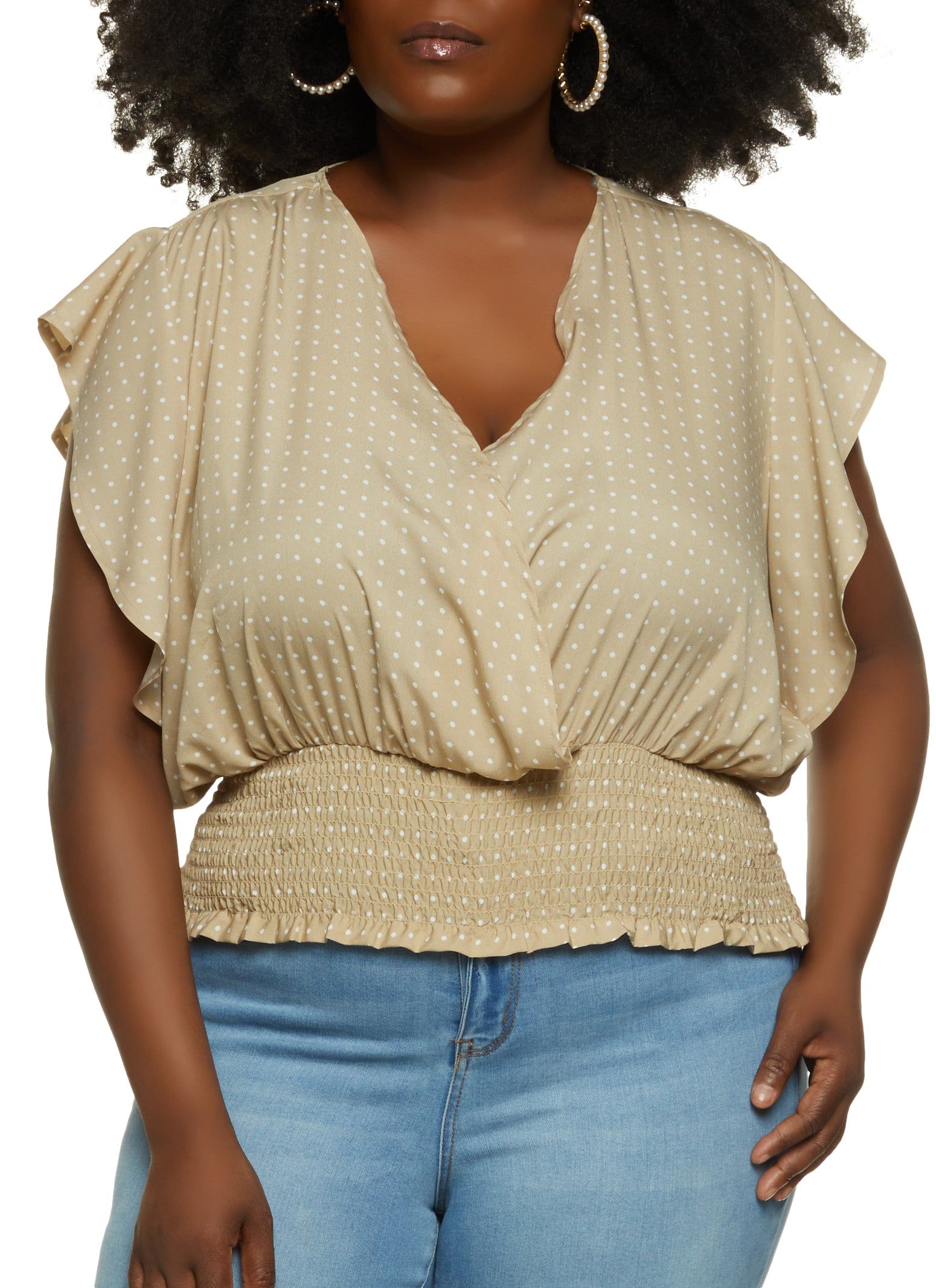 Plus Size Polka Dot Print Wrap Top sold by Rainbow