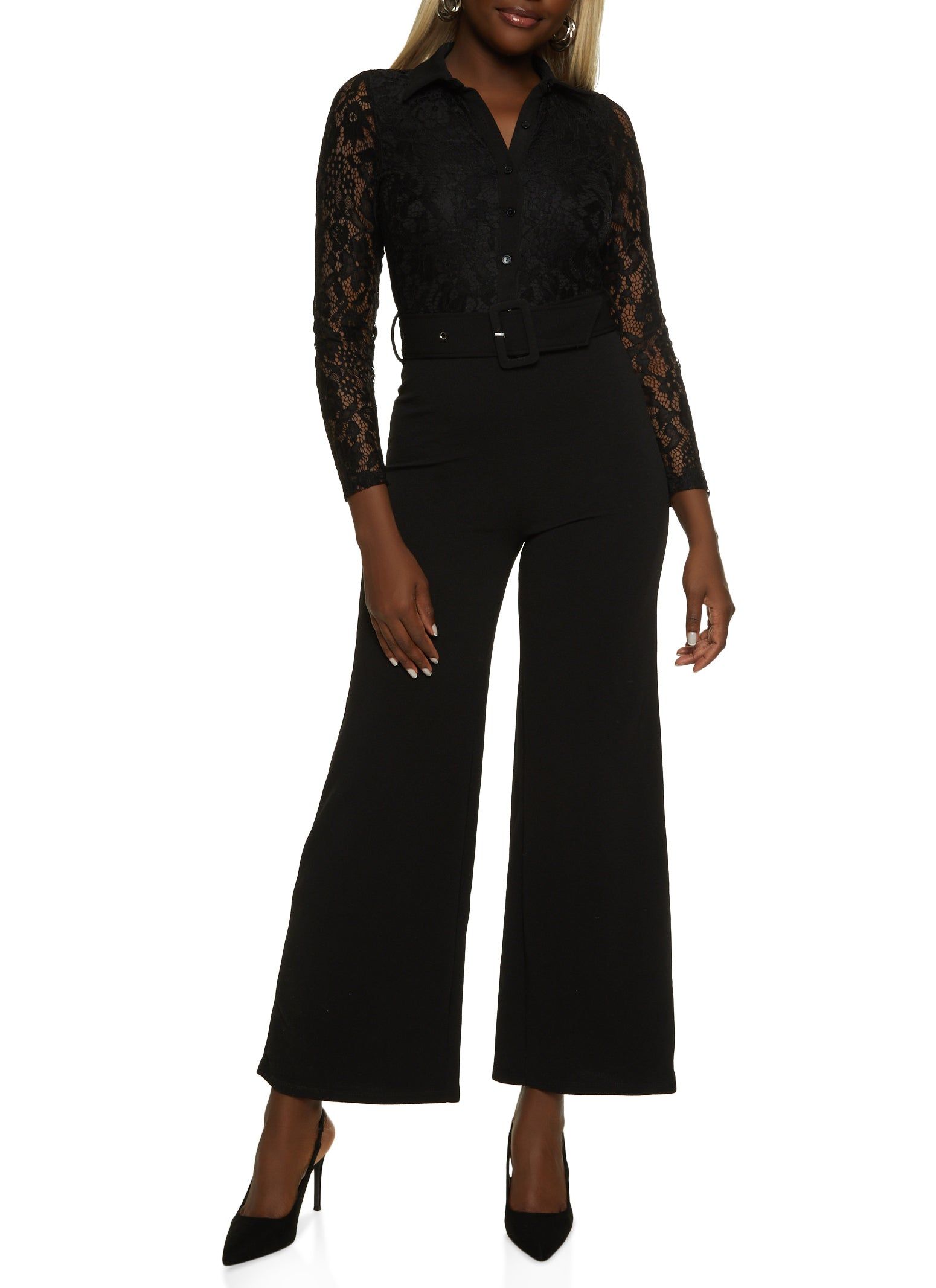 Belted Long Sleeve Lace Jumpsuit sold by Rainbow
