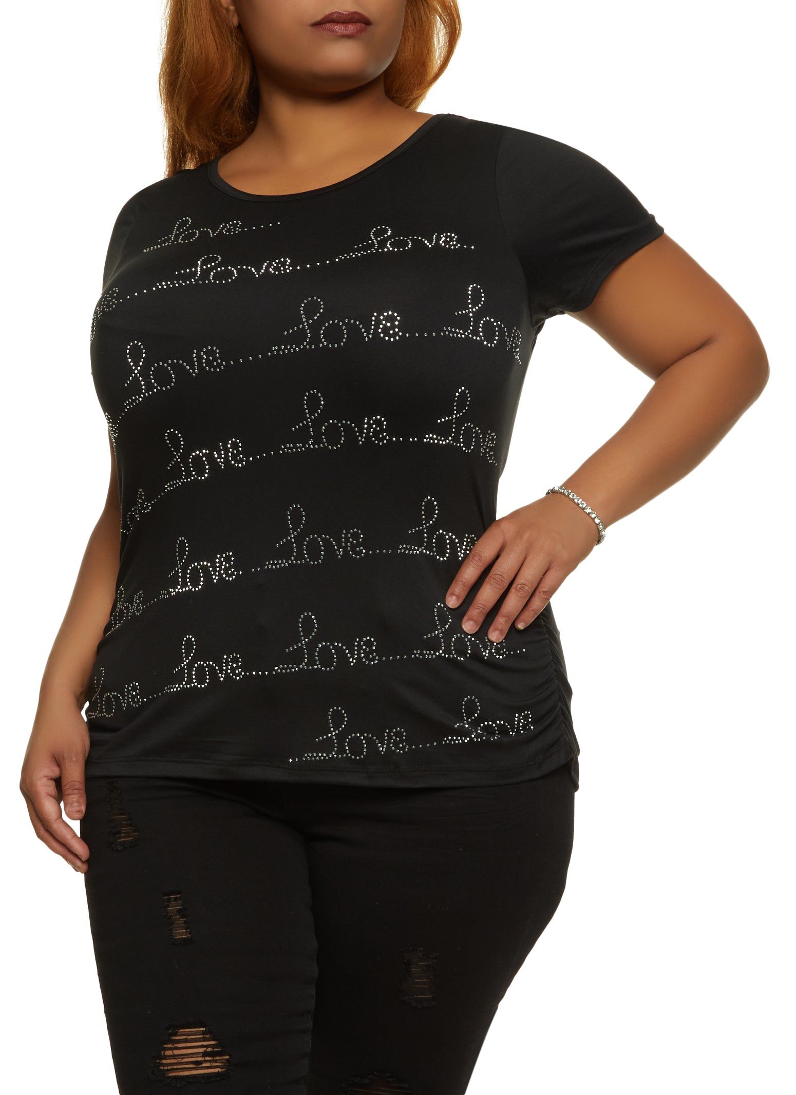 Plus Size Love Rhinestone Graphic Tee sold by Rainbow
