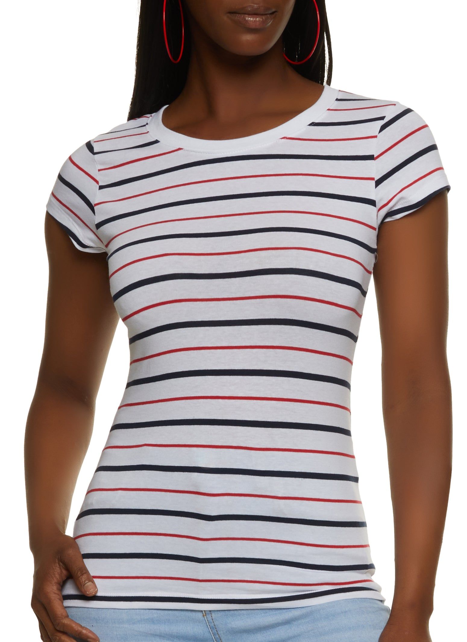 Basic Striped Crew Neck Tee sold by Rainbow