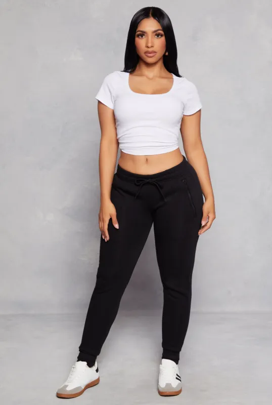 Fleece Pintuck Drawstring High Waist Joggers sold by Rainbow