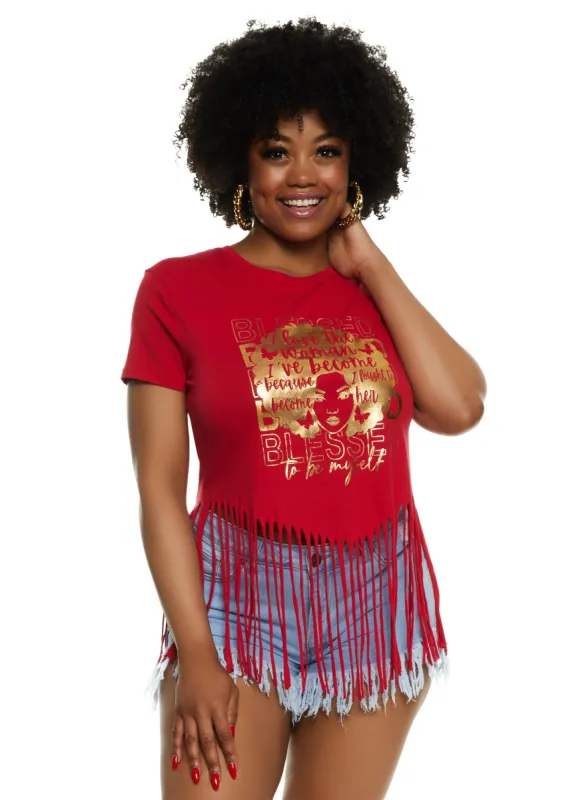 Plus Size Fringe Blessed To Be Myself Foil Graphic Tee sold by Rainbow